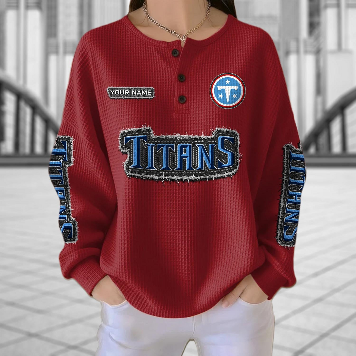TEN x NFL Personalized Waffle Knit Henley Sweatshirt 2005 DatND DVT