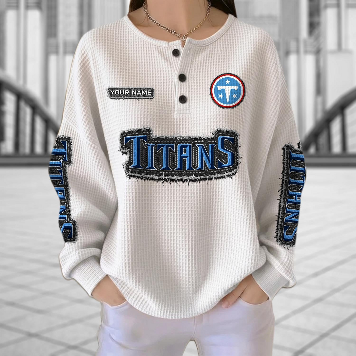 TEN x NFL Personalized Waffle Knit Henley Sweatshirt 2005 DatND DVT