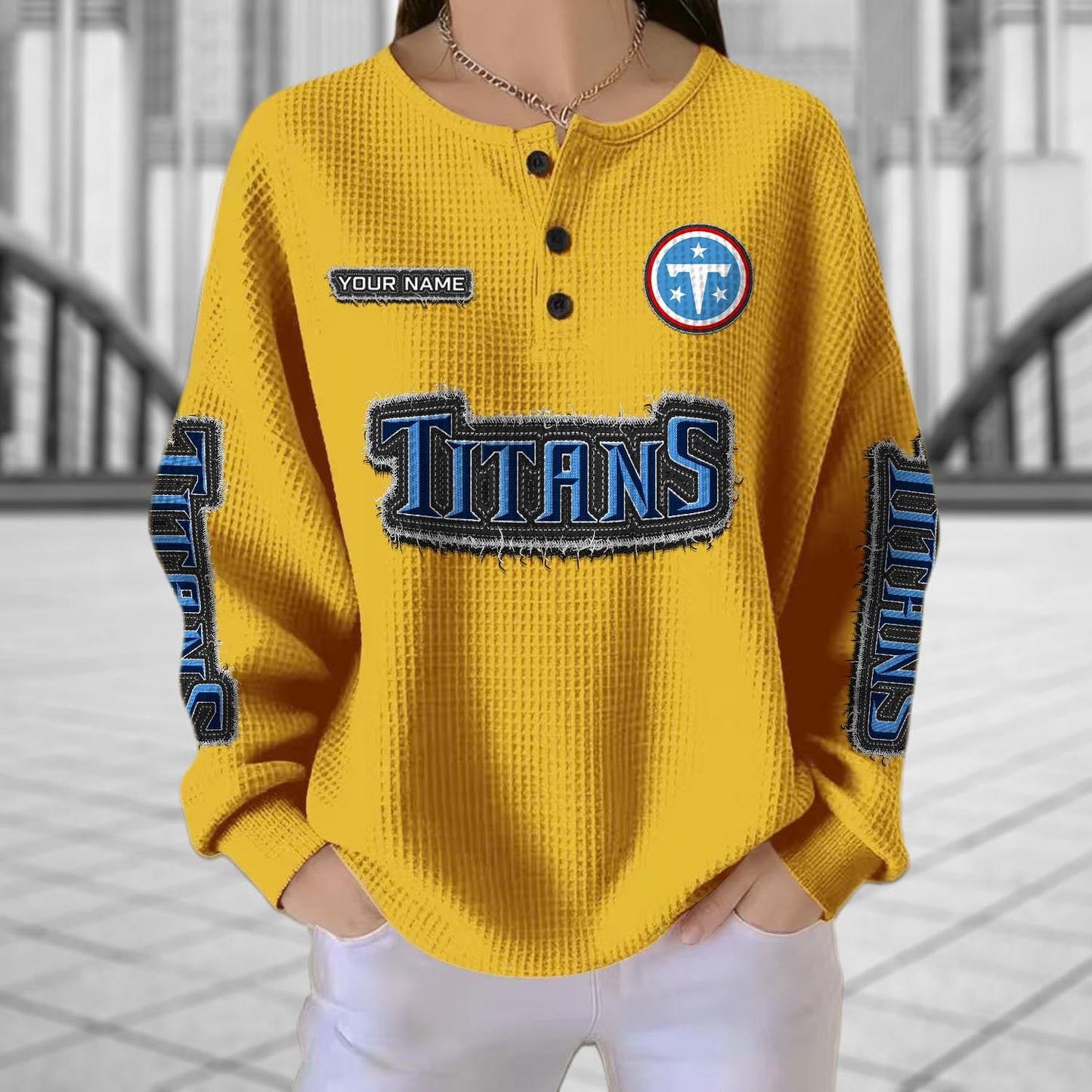 TEN x NFL Personalized Waffle Knit Henley Sweatshirt 2005 DatND DVT