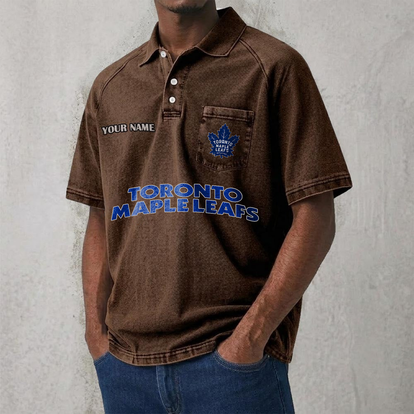 TOR x NHL Men's Distressed Turn-Down Collar Polo DATND TANTD 250526