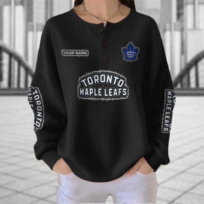 TOR x NHL Personalized Waffle Knit Henley Sweatshirt 2005 DatND DVT