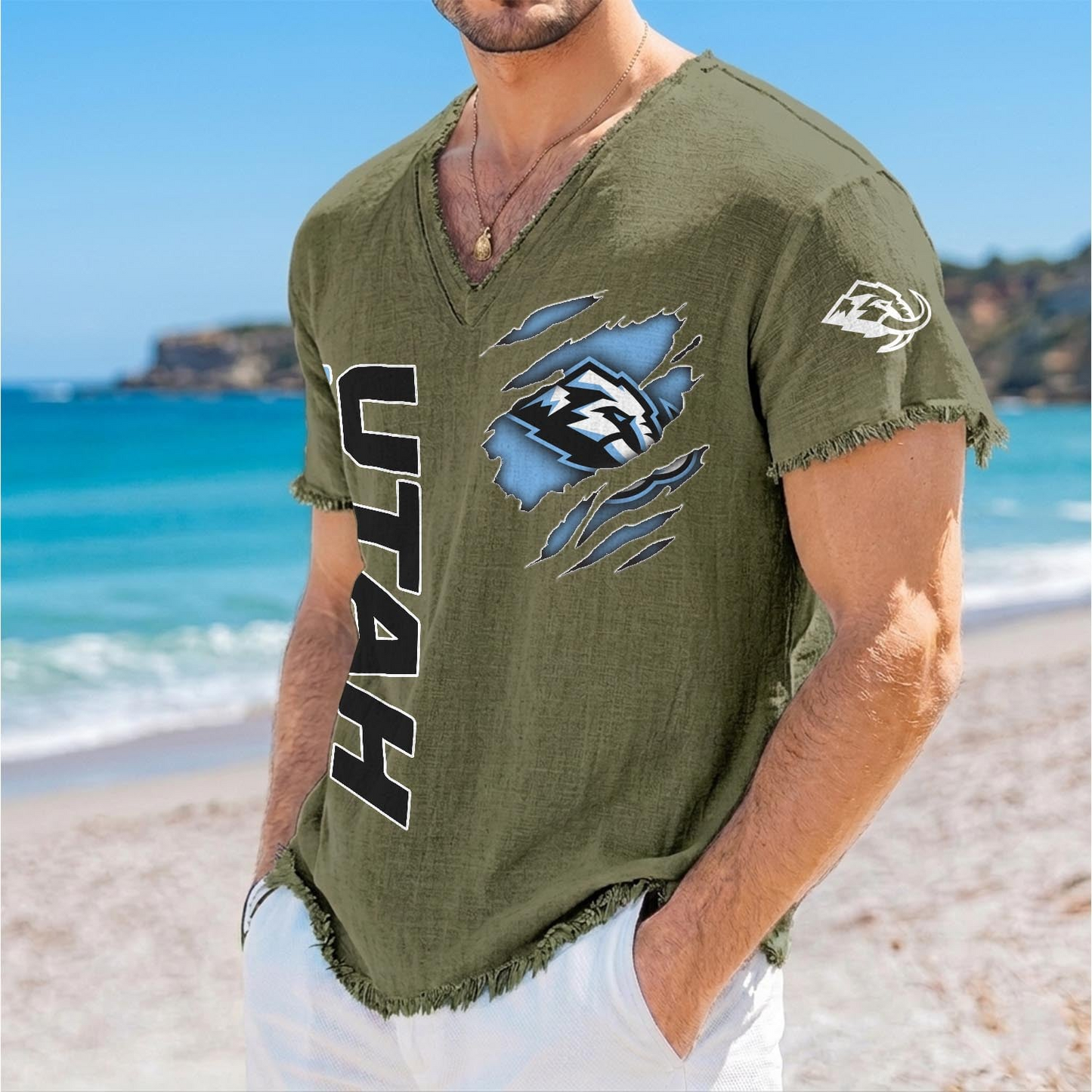 UTA x NHL V-Neck Linen Beach Shirt 1905 DatND DVT