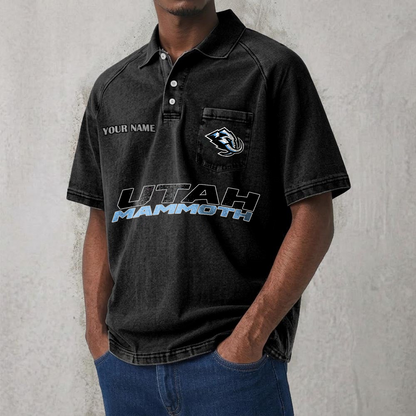 UTAH x NHL Men's Distressed Turn-Down Collar Polo DATND TANTD 250526