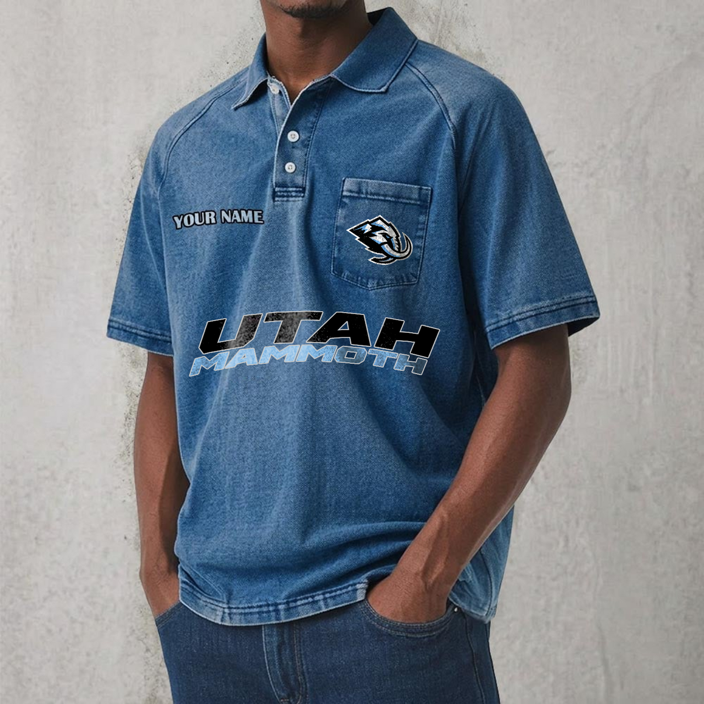 UTAH x NHL Men's Distressed Turn-Down Collar Polo DATND TANTD 250526