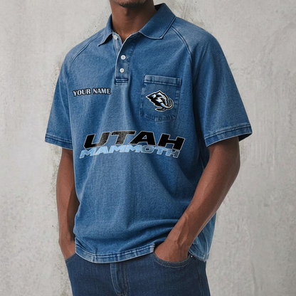 UTAH x NHL Men's Distressed Turn-Down Collar Polo DATND TANTD 250526