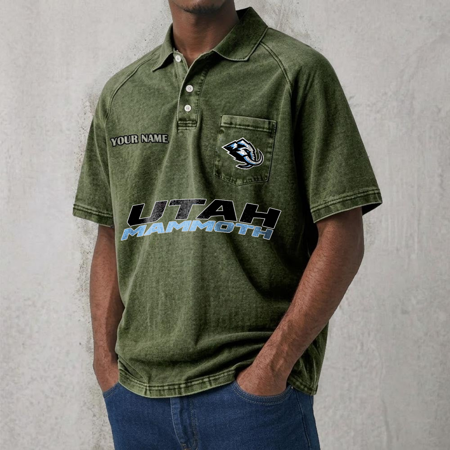 UTAH x NHL Men's Distressed Turn-Down Collar Polo DATND TANTD 250526