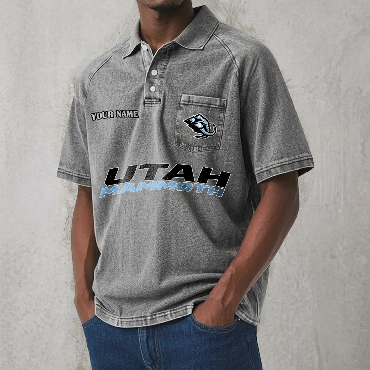 UTAH x NHL Men's Distressed Turn-Down Collar Polo DATND TANTD 250526