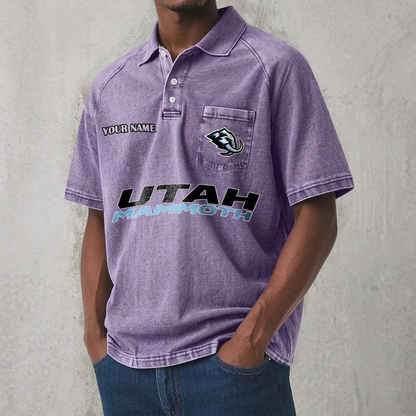 UTAH x NHL Men's Distressed Turn-Down Collar Polo DATND TANTD 250526