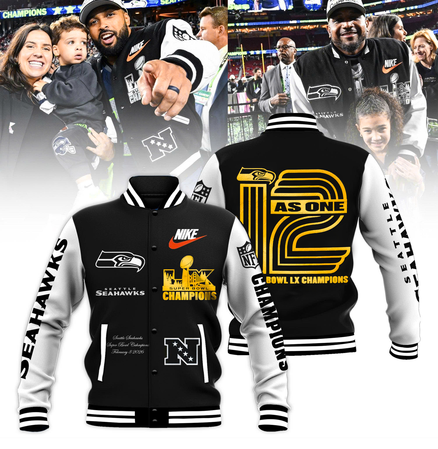 PREMIUM Super Bowl LX  X SEA Champions Limited Edition Baseball Jacket  V4 NDT VHM 100226