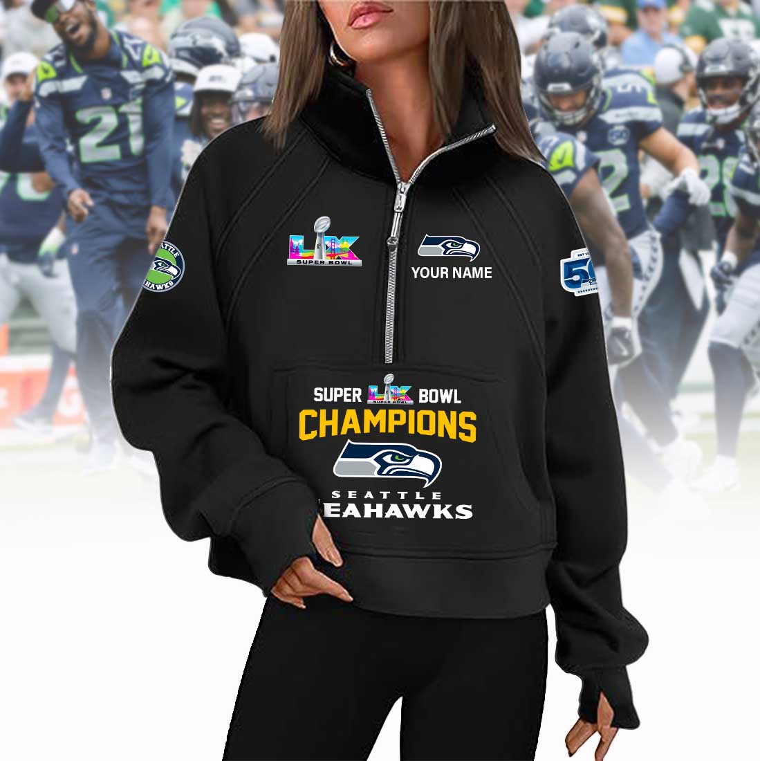 PREMIUM NFL X SEA 2026 SUPER BOWL Woman Half Zip Hoodie NDT VHM 090226
