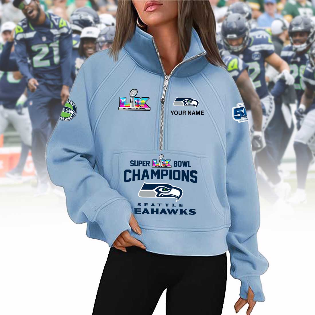PREMIUM NFL X SEA 2026 SUPER BOWL Woman Half Zip Hoodie NDT VHM 090226