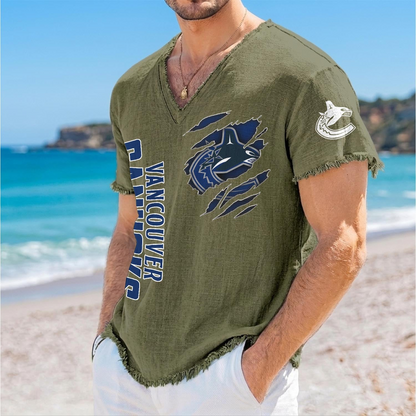 VAN x NHL V-Neck Linen Beach Shirt 1905 DatND DVT