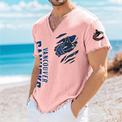 VAN x NHL V-Neck Linen Beach Shirt 1905 DatND DVT