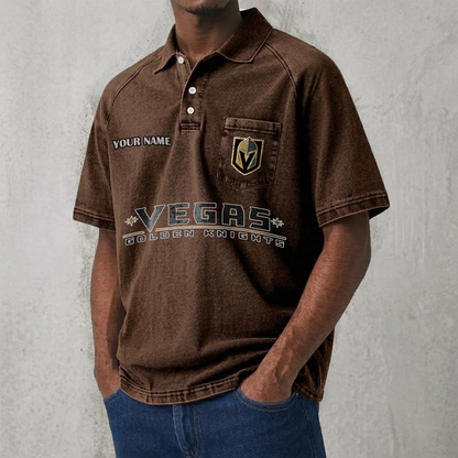 VGK x NHL Men's Distressed Turn-Down Collar Polo DATND TANTD 250526