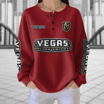 VGK x NHL Personalized Waffle Knit Henley Sweatshirt 2005 DatND DVT
