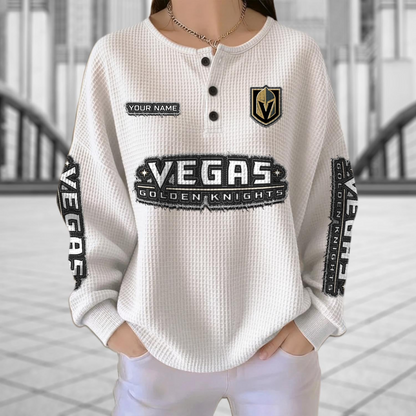 VGK x NHL Personalized Waffle Knit Henley Sweatshirt 2005 DatND DVT