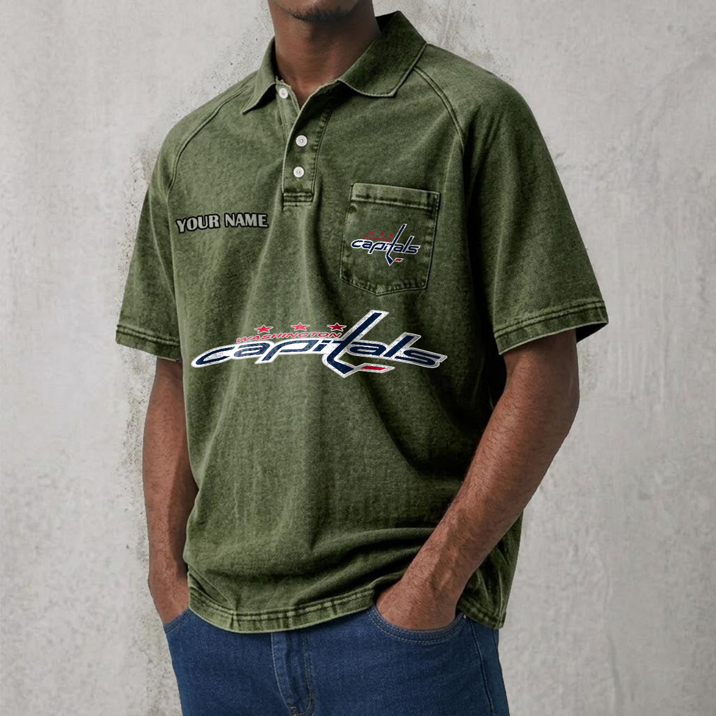 WAS x NHL Men's Distressed Turn-Down Collar Polo DATND TANTD 250526