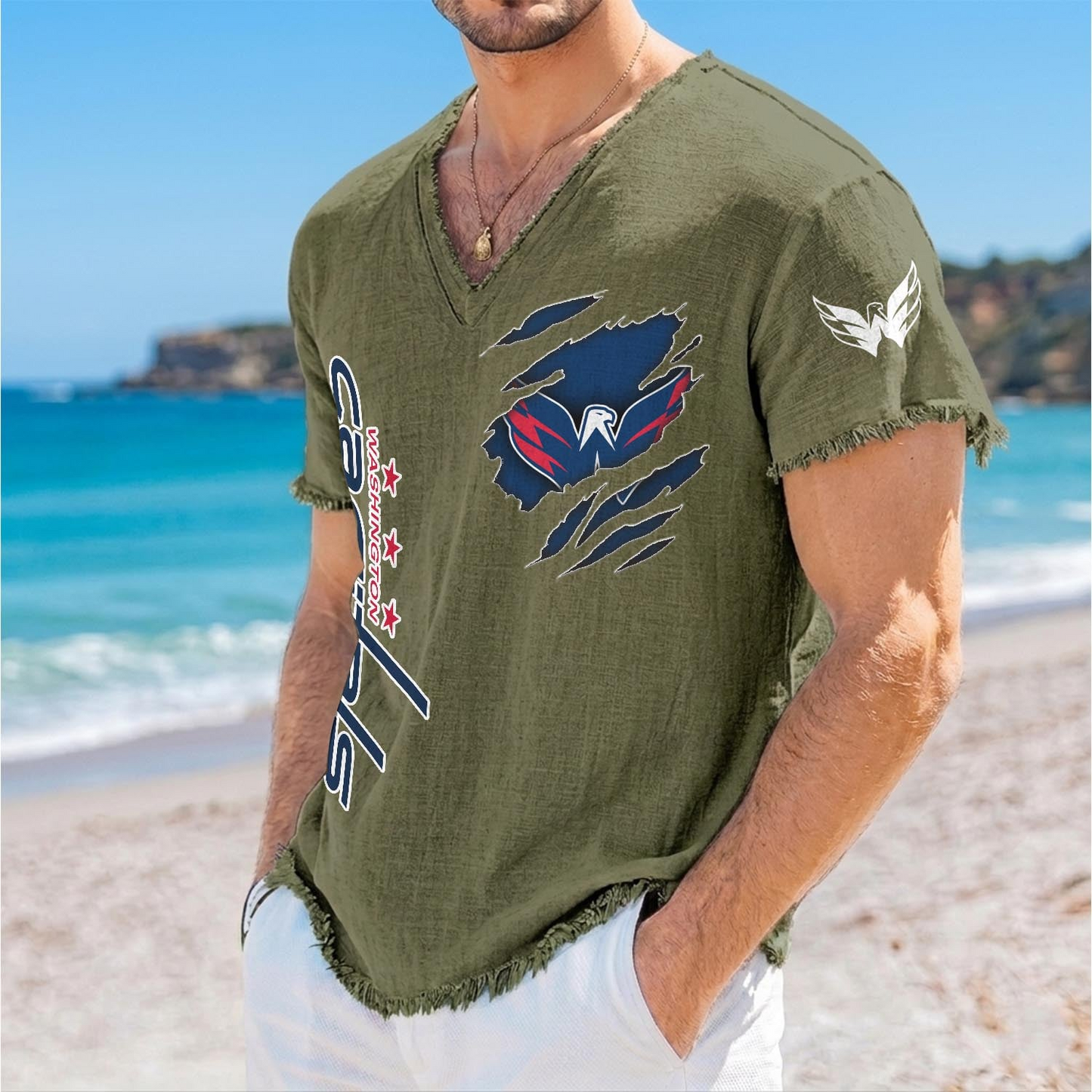 WSH x NHL V-Neck Linen Beach Shirt 1905 DatND DVT