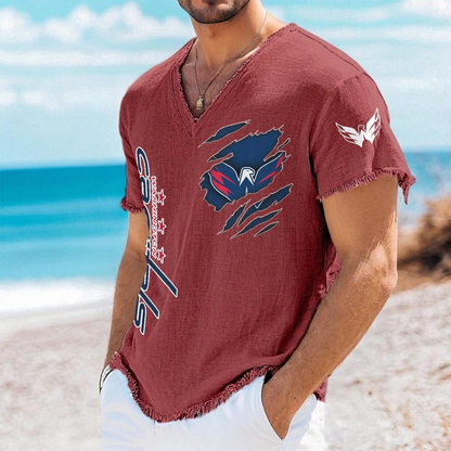 WSH x NHL V-Neck Linen Beach Shirt 1905 DatND DVT