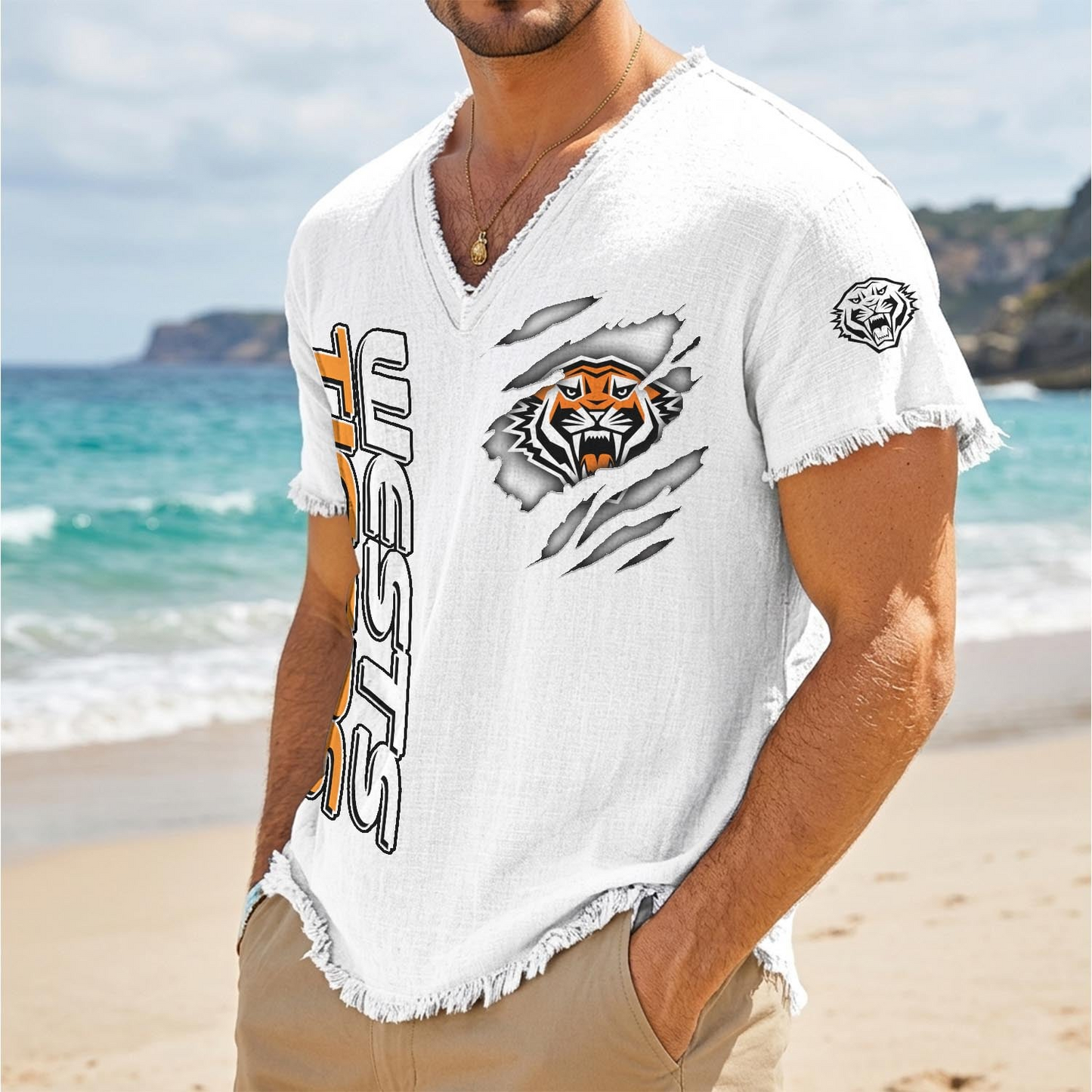 WST x NRL V-Neck Linen Beach Shirt 1905 DatND DVT