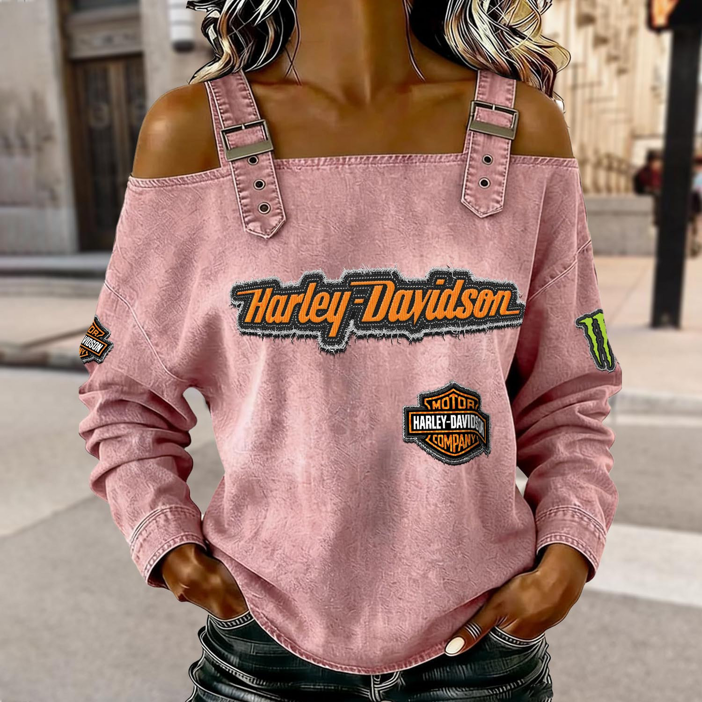 Women's HD Racing Acid Wash Off Shoulder Sweatshirt DATND TANTD 290526
