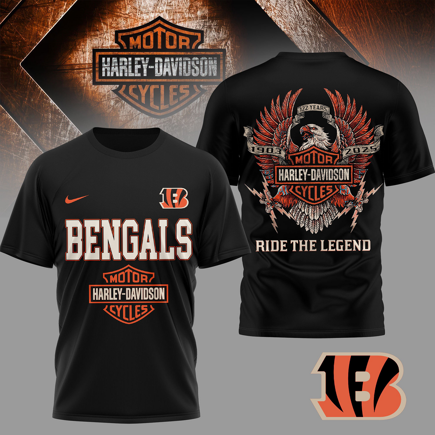 CIN Premium NFL 122 Year Harley Davidson 3D Shirt 2603 DatND DVT