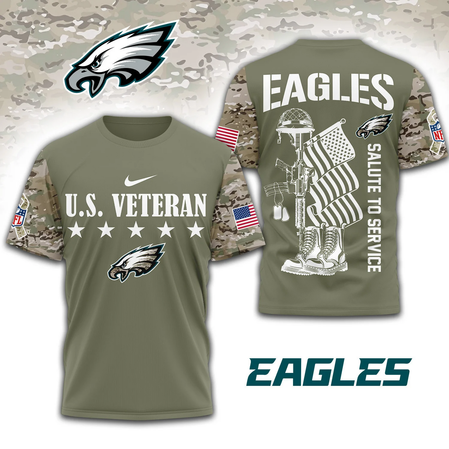 Premium NFL x PHI Salute To Service 3D Shirt DATND TANTD